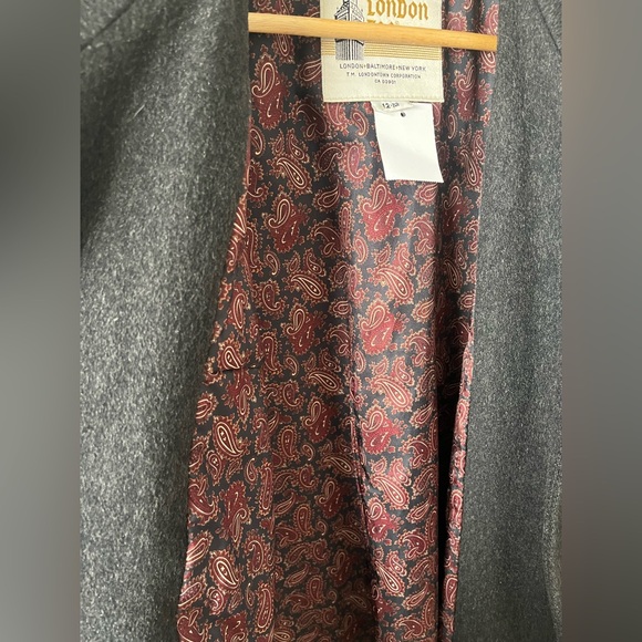 Vintage London Fog 100% Pure Virgin Wool Long Overcoat Charcoal |Paisley Size 12 - Picture 2 of 7